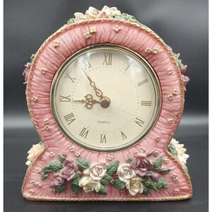 Beautiful Ganz Quartz Pink Floral Clock (doesn't work, may need battery )